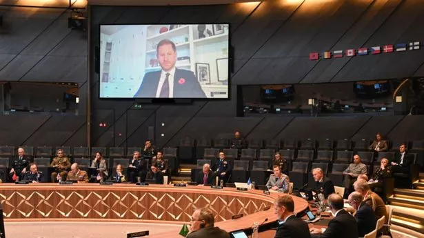 Prince Harry addressing the NATO military committee in New York via video link