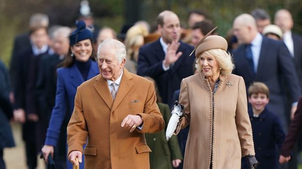 King Charles and Queen Camilla with the rest of the Royal Family on Christmas Day last year